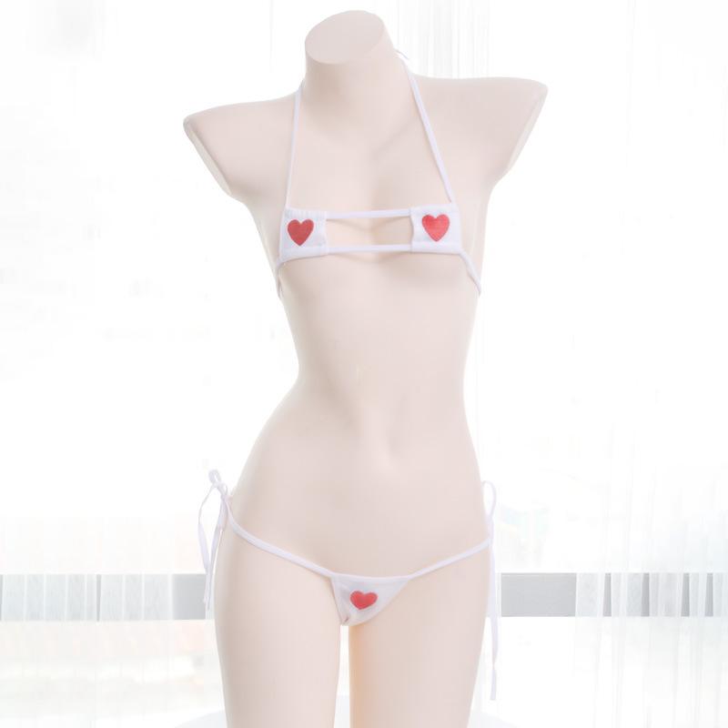 

Heart Pattern Two-Piece Bikini Set with Lace-up and Embroidery - S0418 One Size белый