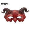 Gothic Cosplay Mask Halloween Ram Horn Demon Mask, Horror Devil Half Face Half-face Lightweight Masquerade for Costume Party Horned