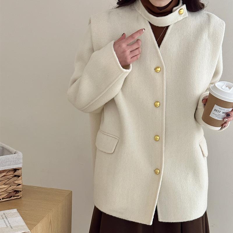 

Дизайнерское нишевое двустороннее шерстяное пальто женское осенне-зимнее новое V-образный вырез темперамент знаменитости шерстяное пальто M белый