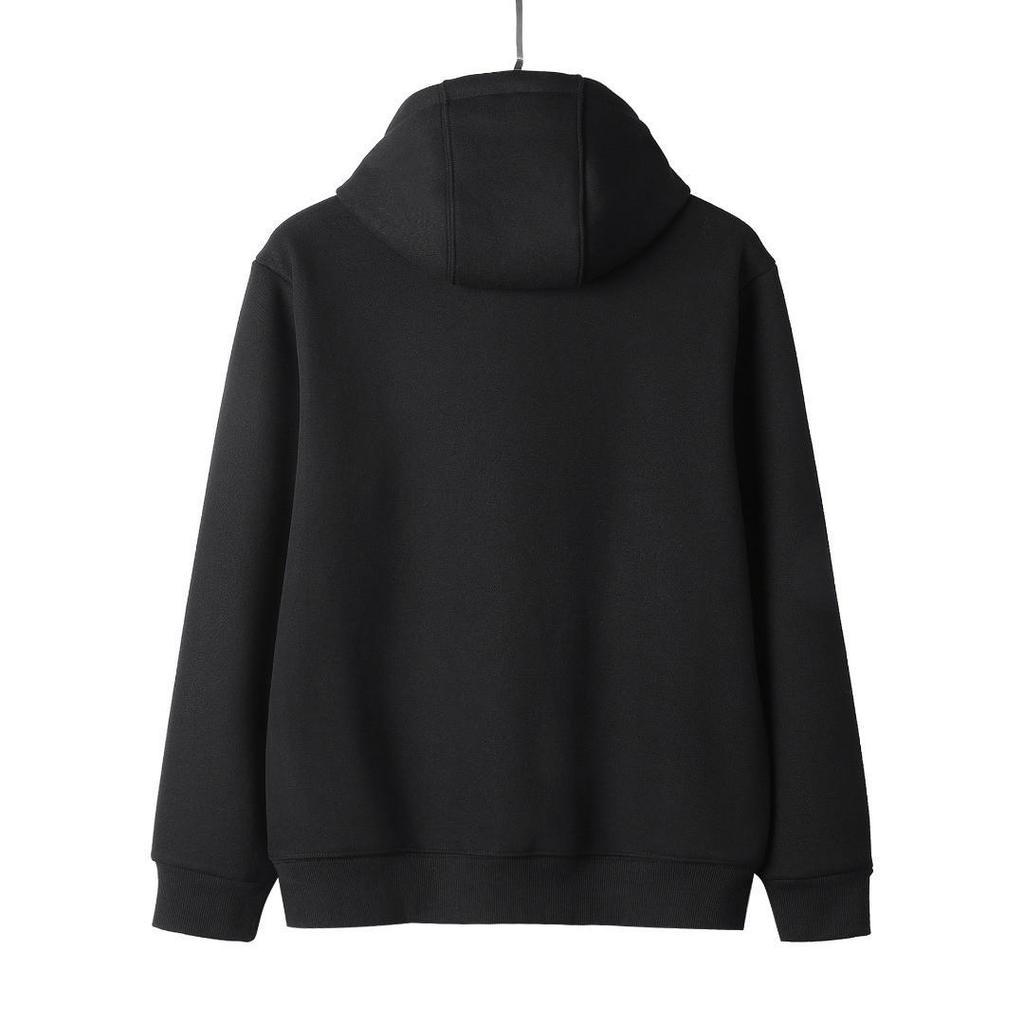 Heavyweight Black Fleece-Lined Hooded Zip-Up Cardigan Jacket