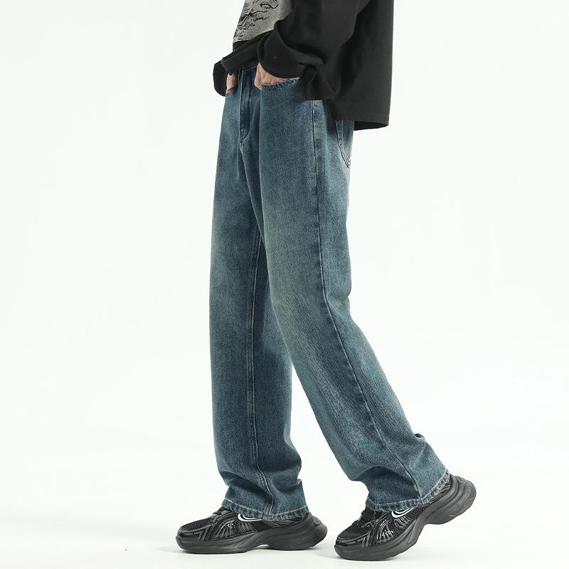 New American Retro Jeans for Spring and Autumn Men's Loose Straight-leg Wide-leg Trousers