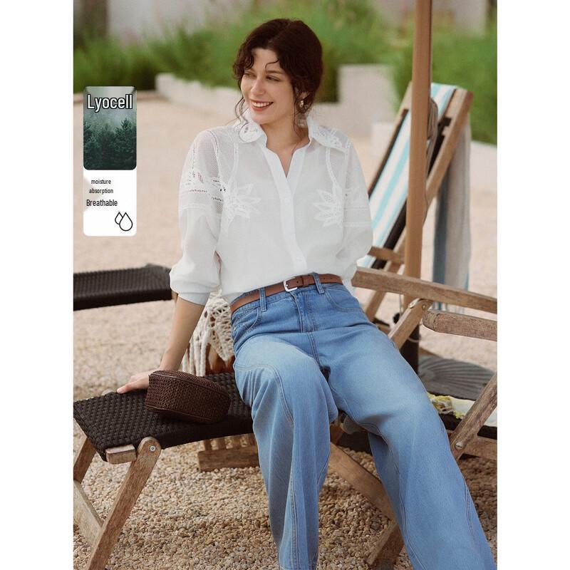 

ELLE Women s Embroidered Long Sleeve Commuter Shirt XL