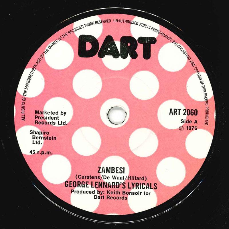 

7-дюймовая пластинка GEORGE LENNARDS LYRICALS Zambesi ART2060 Dart 1976 UK Поп Б/у