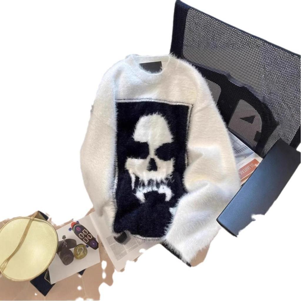 Unisex Skull Sweater: American Retro Punk Style, Thick Winter Knitted Cardigan