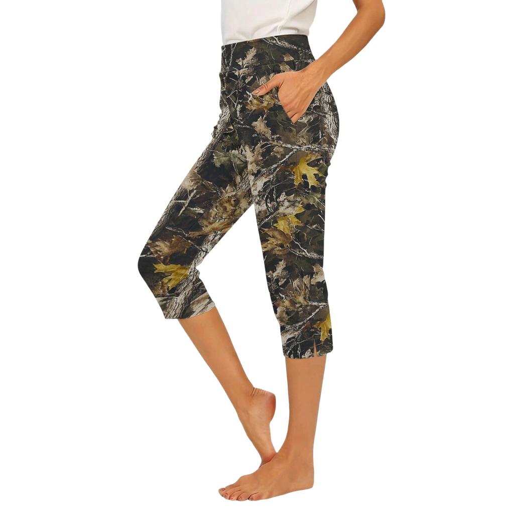 Women's Elastic Waist Casual Pants, Slim Fit with Pockets, Side Split Dress Pants