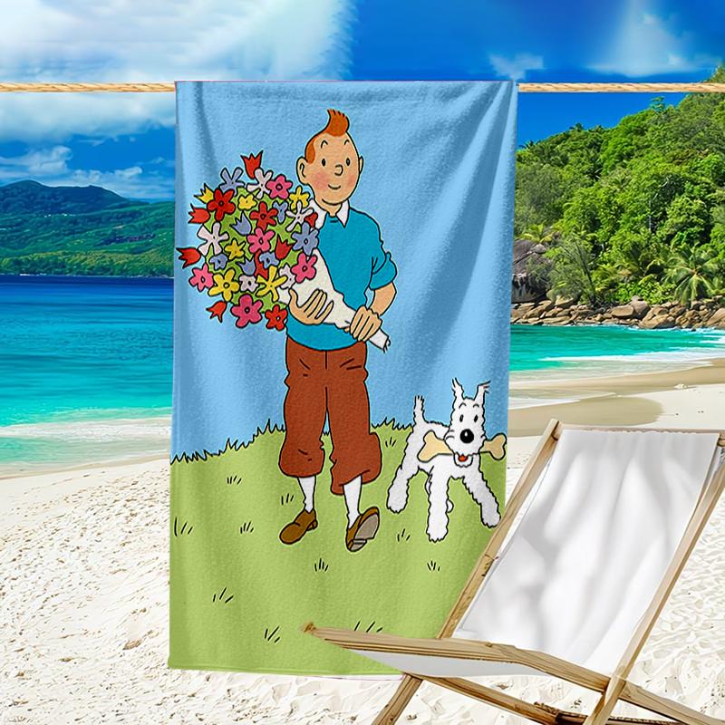 Asciugamano da spiaggia proof con un motivo de Le Avventure di Tintin2 - morbido, assorbente, ad asciugatura rapida, lavabile in lavatrice - perfetto per nuotare, campeggio, balneazione