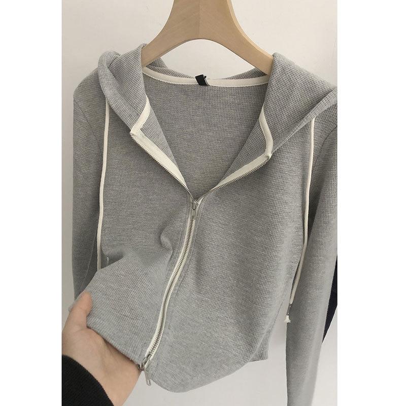 

Lightweight Waffle-Knit Curved Hem Hooded Sweatshirt Jacket XL (105-120 jin)