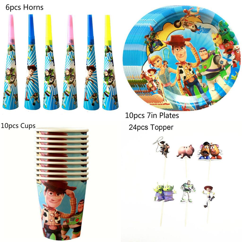 Toy Story Buzz Woody Bo Peep Geburtstagsfeierzubehör mit bunten Tellern, Bechern und Bannern für die ultimative Feier