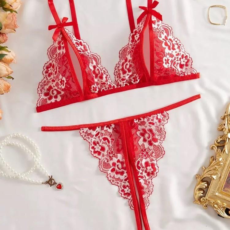 Sex Underwear Three-point Sexy Lace Perspective Europe, America, South East Asia Thin Two-piece Set