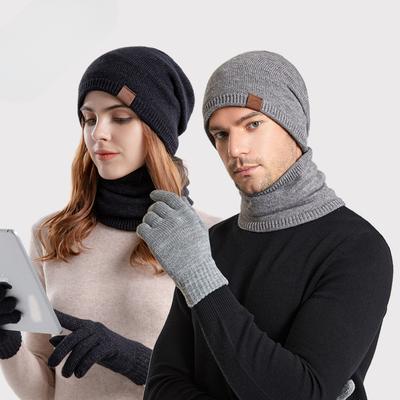 Thermal Knitting Woolen Cap Winter Hat Scarf Gloves Three-Piece Suit