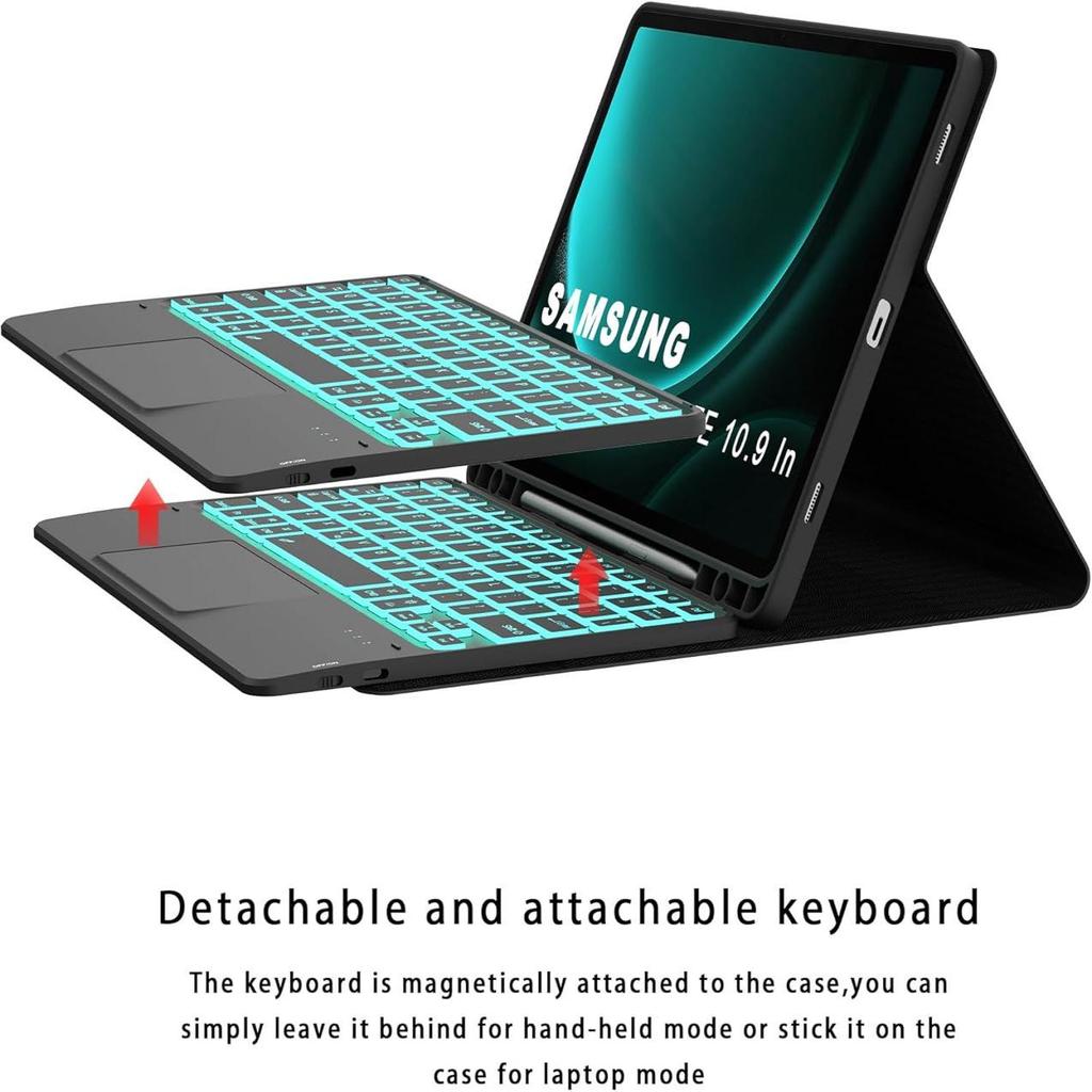 Samsung S11 Tablet Case with 7-Color Backlit Bluetooth Keyboard and Pen Slot