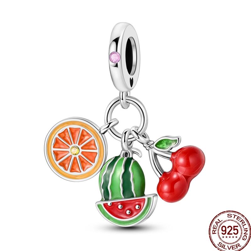 Newstering Copper Cherry Strawberry Fruit Series Charms Beads Fit 3Mm Original Bracelets Diy Birthday Jewelry Gifts