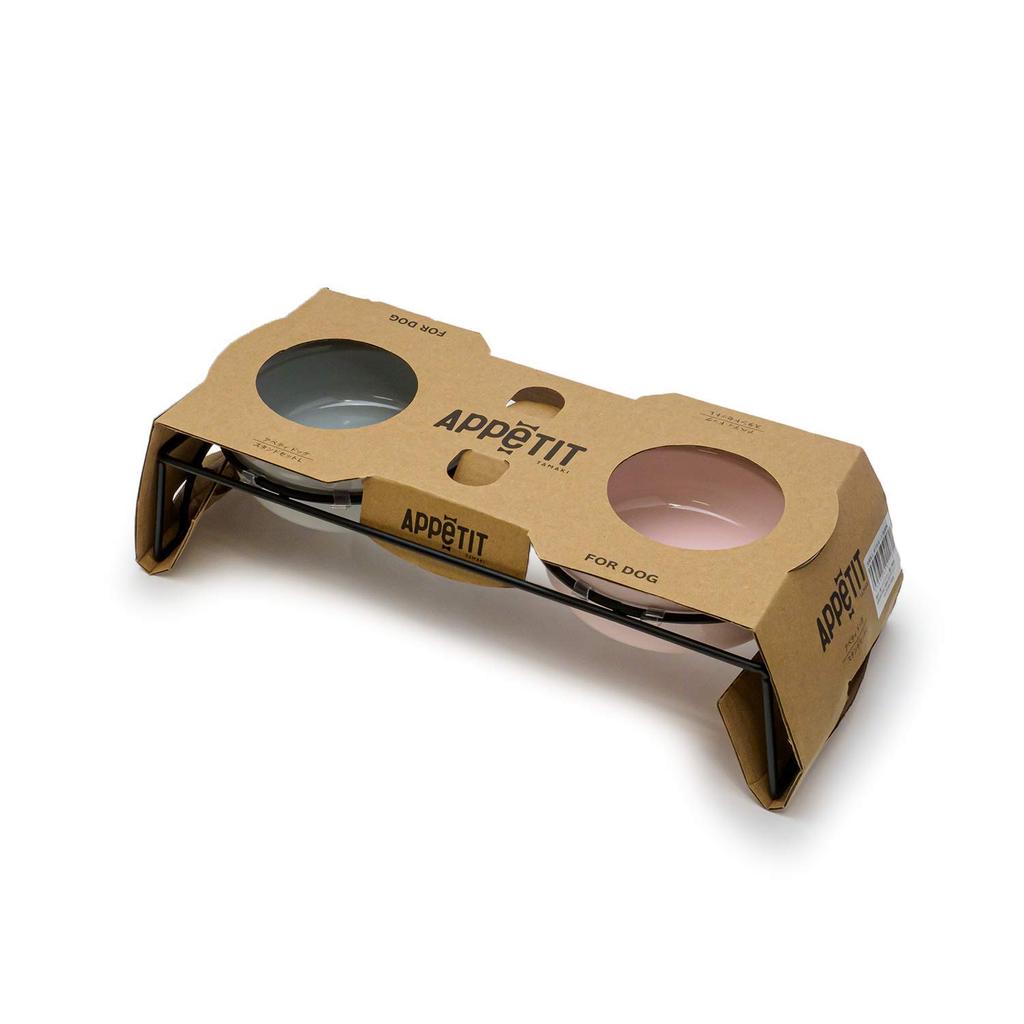 Tamaki Pet Tableware Appetit Dog Round S Double Set Gris Rose Diamètre 30 x Profondeur 13 x Hauteur 7 cm 230 ml Compatible micro-ondes/lave-vaisselle T-922033