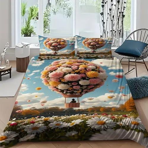 Hot Air Balon Soft Duvet Cover Soft Duvet Cover Featuring Hot Air Balon Patern Suitable for Children Kids Adult Peoples Soft Warm Breathable