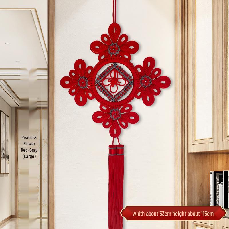 Large Red Handmade Chinese Knot Pendant: Decorative Wall Ornament for Living Room & Housewarming Gift