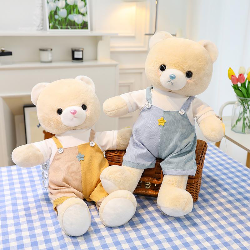 Cartoon Fresh Couple Bear Plush Toy Bed Press Doll Qixi Gift Suspenders Confession Bear Doll