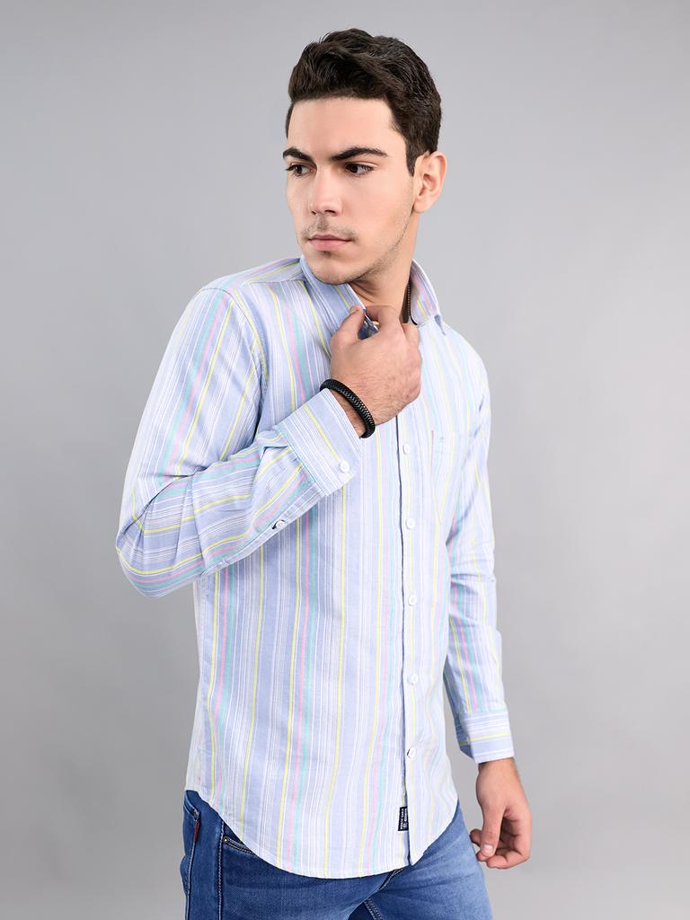 Monte Carlo Mens Regular Fit Stripes Full Sleeve Shirt