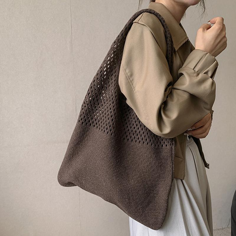 Vintage Hollow Out Summer Beach Woven Women Shoulder Bag Knitting Handbags Large Capacity Crochet Tote Bags