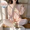 Women's Long Sleeve Pajama Set with Chest Pads, Princess Style, Sweet Home Wear, Spring/Autumn, 2-Piece, Suitable for Outdoors.