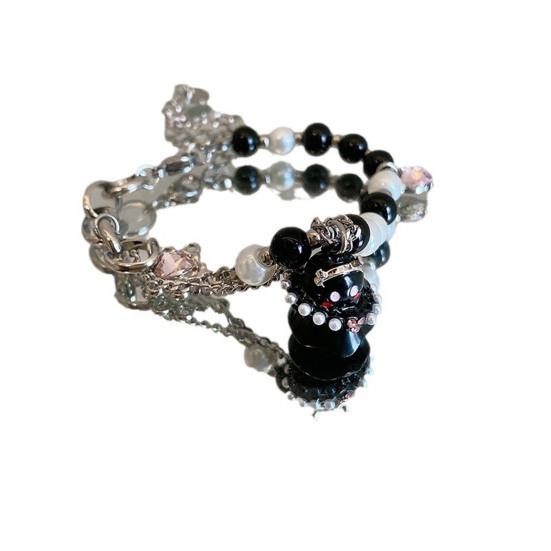 Women Bracelet Cartoon Ghost Pendant Imitation Pearls Color Matching Adjustable with Extended Chain Halloween Gift Wrist Jewelry