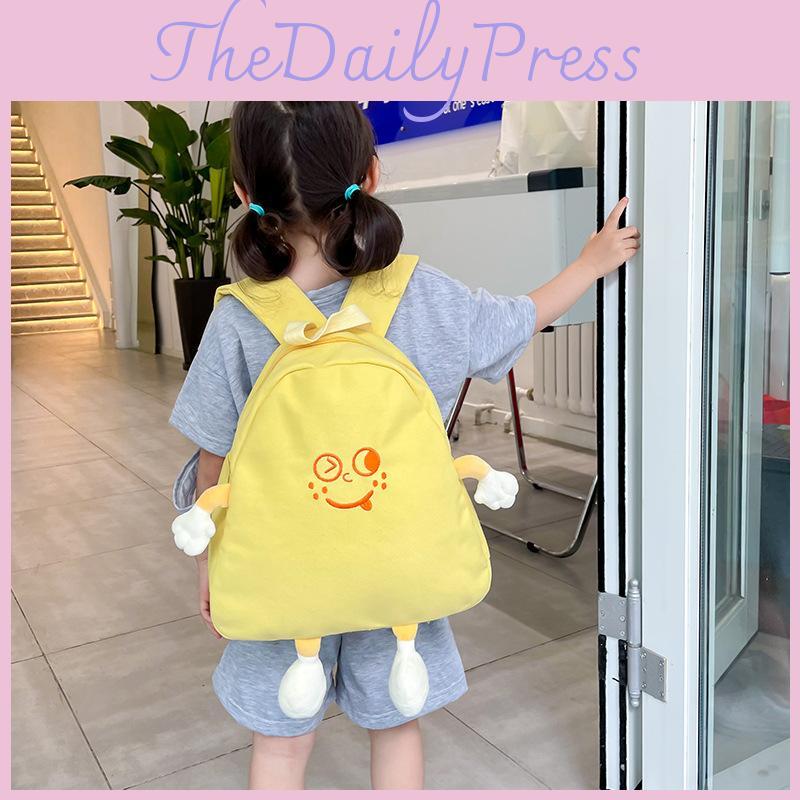 Adorable Korean Style Cartoon Backpack For Kids Lightweight Canvas Bag With Embroidery