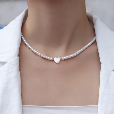 Sweet Sister Light Luxury Love Pearl Necklace Female, Versatile High-end Shell Pendant Temperament Collarbone Chain