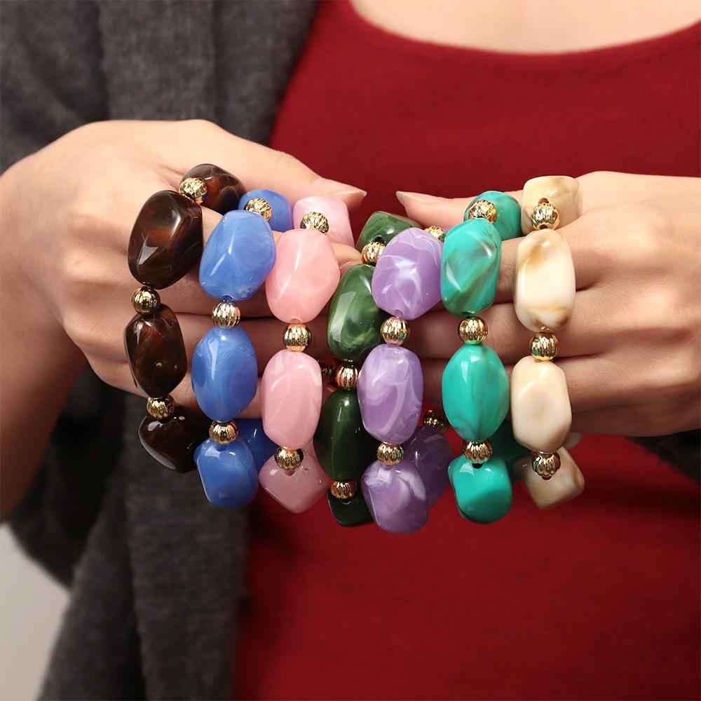 Boho Resin Irregular Beaded Bracelet for Women Men New Trendy Multicolor Acrylic Geometric Strechy Bracelets Jewelry Gifts