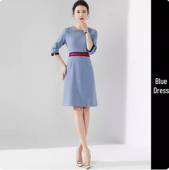 

Синий Модный Женский Весенне-Осенний Комплект Платья - Элегантная Рабочая Униформа в Стиле Диктора L