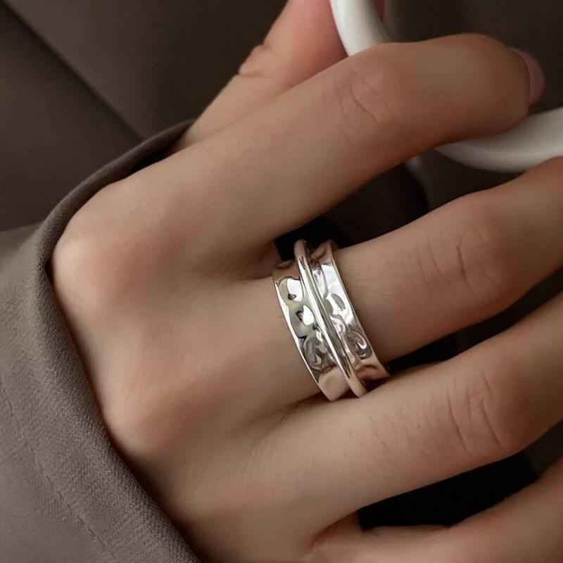 925 Silver Open Finger Ring Punk Heart Irregular Geometric Stackable For Women Girl Jewelry Gift Dropship
