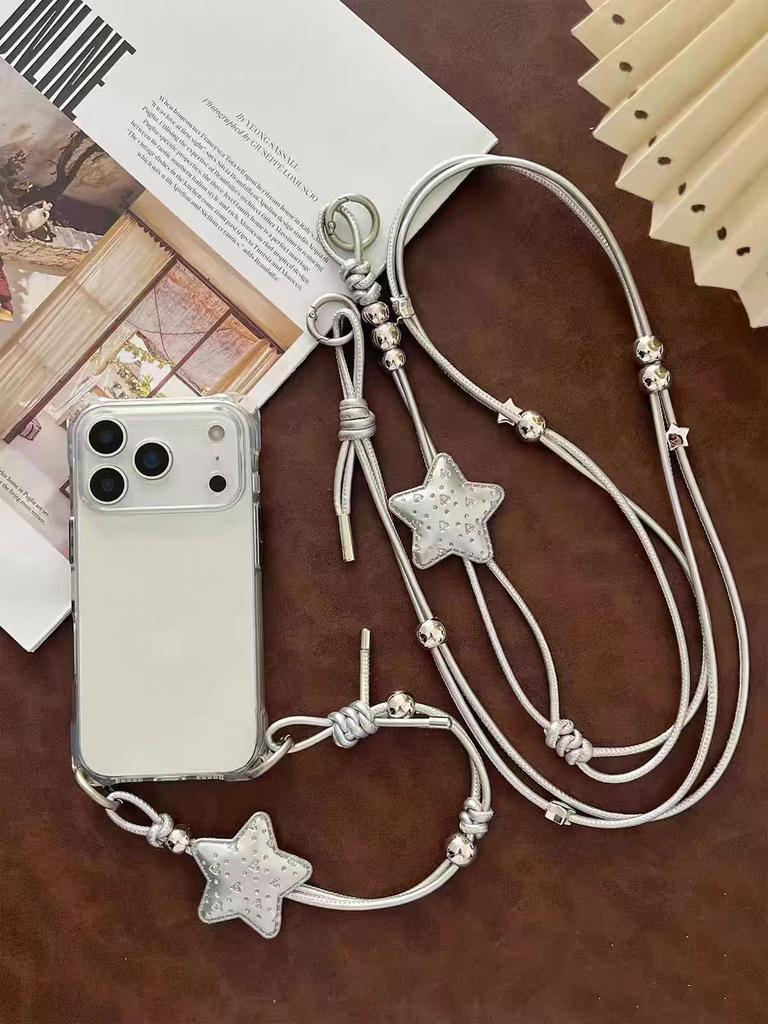 [Cold Silver Star Language] Star Silver Leather Mobile Phone Lanyard Niche Design Sense Crossbody Back Mobile Phone Chain