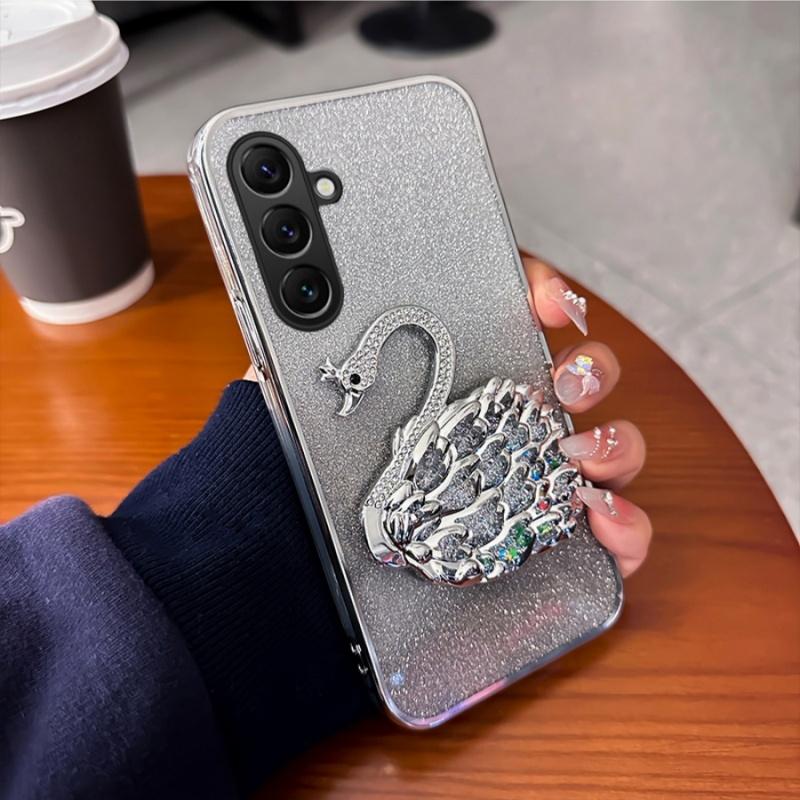 For Samsung Galaxy A07 / A07S / A08 / A18 Case with Cute Butterfly Stand Luxury Slim Gradient Clear Plating Glitter Girls