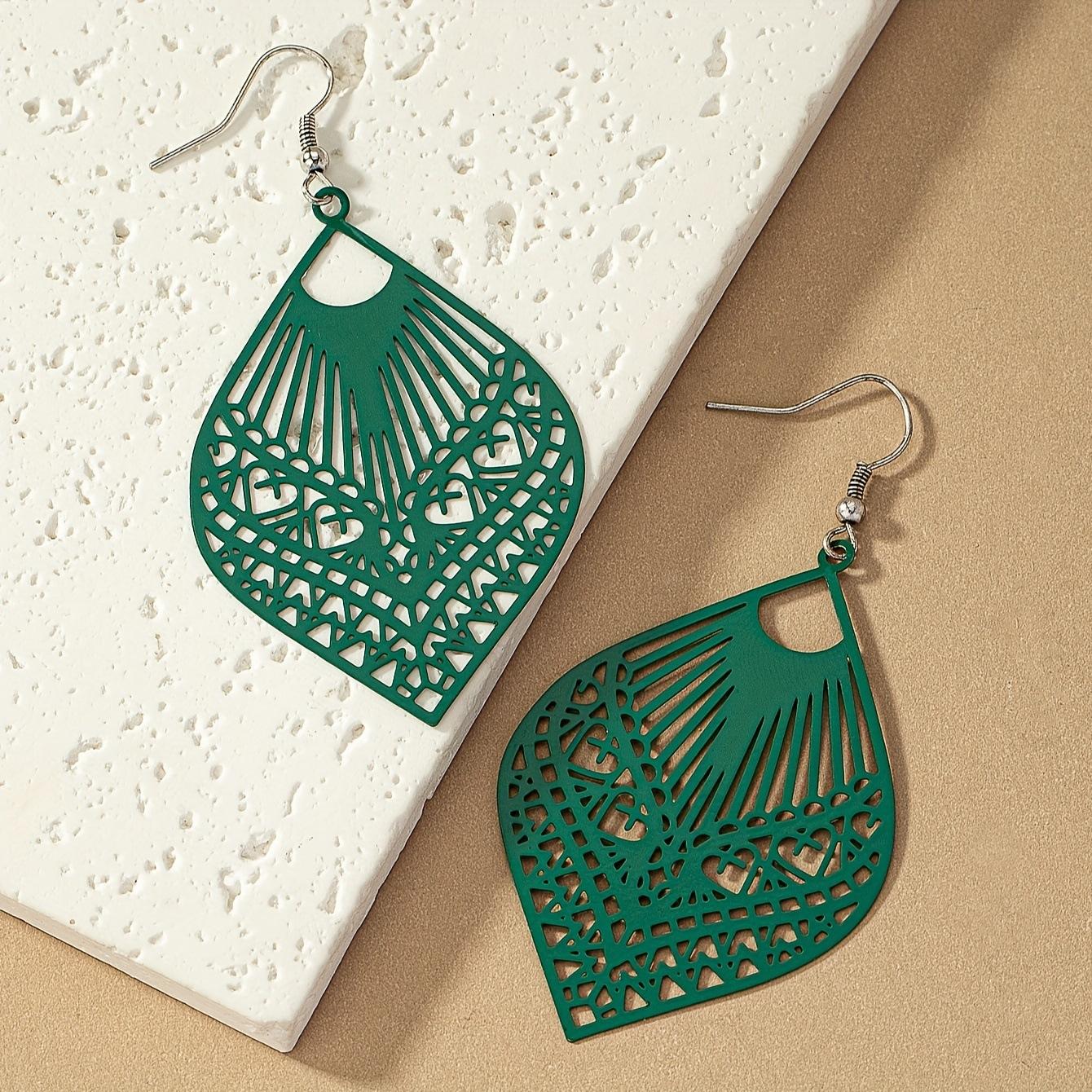 

Atmospheric hollow retro pattern plant leaf pendant ladies party party wedding performance daily versatile темно-зелений колір