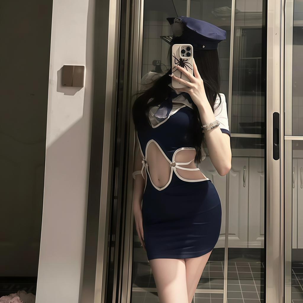 Sexy Pure Lust Navy Stewardess Police Lingerie Uniform Cosplay Free Cos Instructor Suit