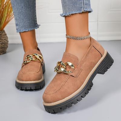 Moda 2025 novo estilo moderno tamanho grande bico redondo sola grossa cano baixo salto grosso casual corrente de metal sapatos de tornozelo