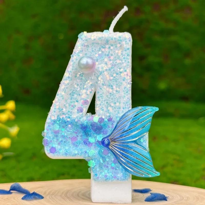 Birthday Cake Number Candles Party Decoration Candle 0 1 2 3 4 5 6 7 8 9 Blue Candles Fish Tail Wedding Boys Girls Gifts Decor