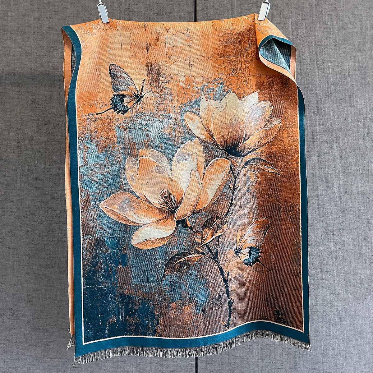 

Осенний ретро шарф с принтом цветов и бабочек, имитация кашемира, утолщенный теплый шарф, модная универсальная большая шаль 190*65cm