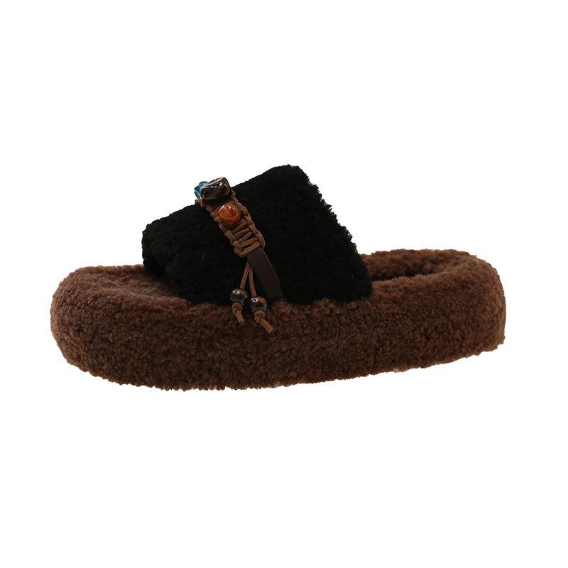 2025 new autumn and winter high-end lamb wool thick-soled wool slippers for women to wear super-hot home warm cotton slippers