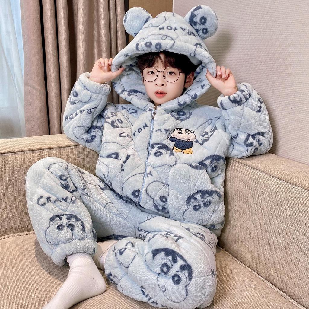 Boys' Thick Flannel Pajama Set - Children's Coral Fleece, Spring/Autumn 2025.