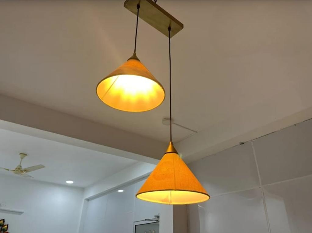 Mid Century 2 Fabric Shade Pendant Lights Chandelier Light Designer Ceiling Fixture Dinning Lights