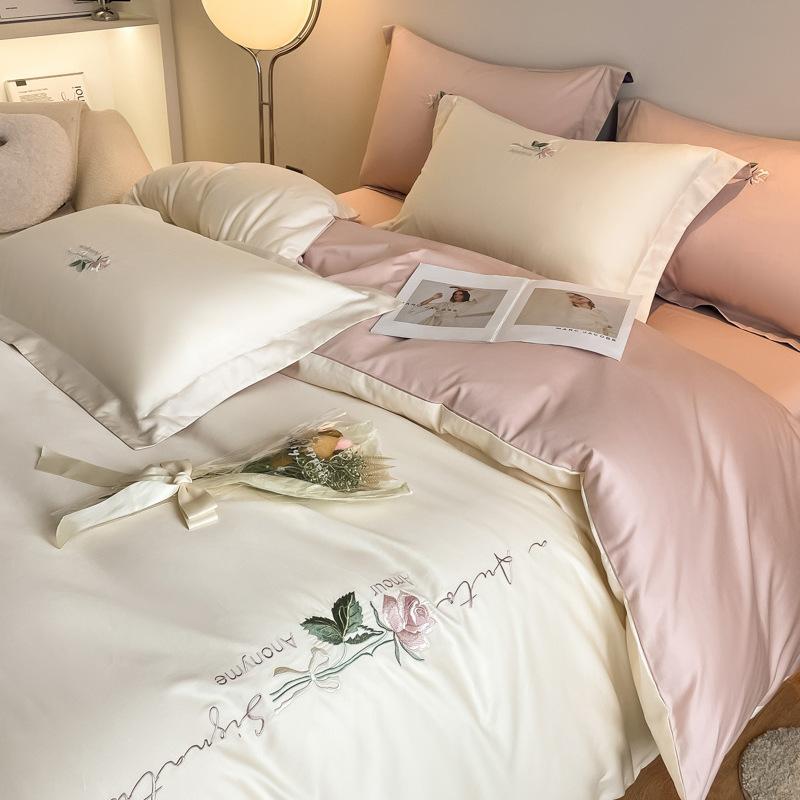 Light Luxury Long-Staple Cotton Bedding Sets Pure Cotton Embroidery Super Soft Bedclothes High Quality Comforter Set for Adults