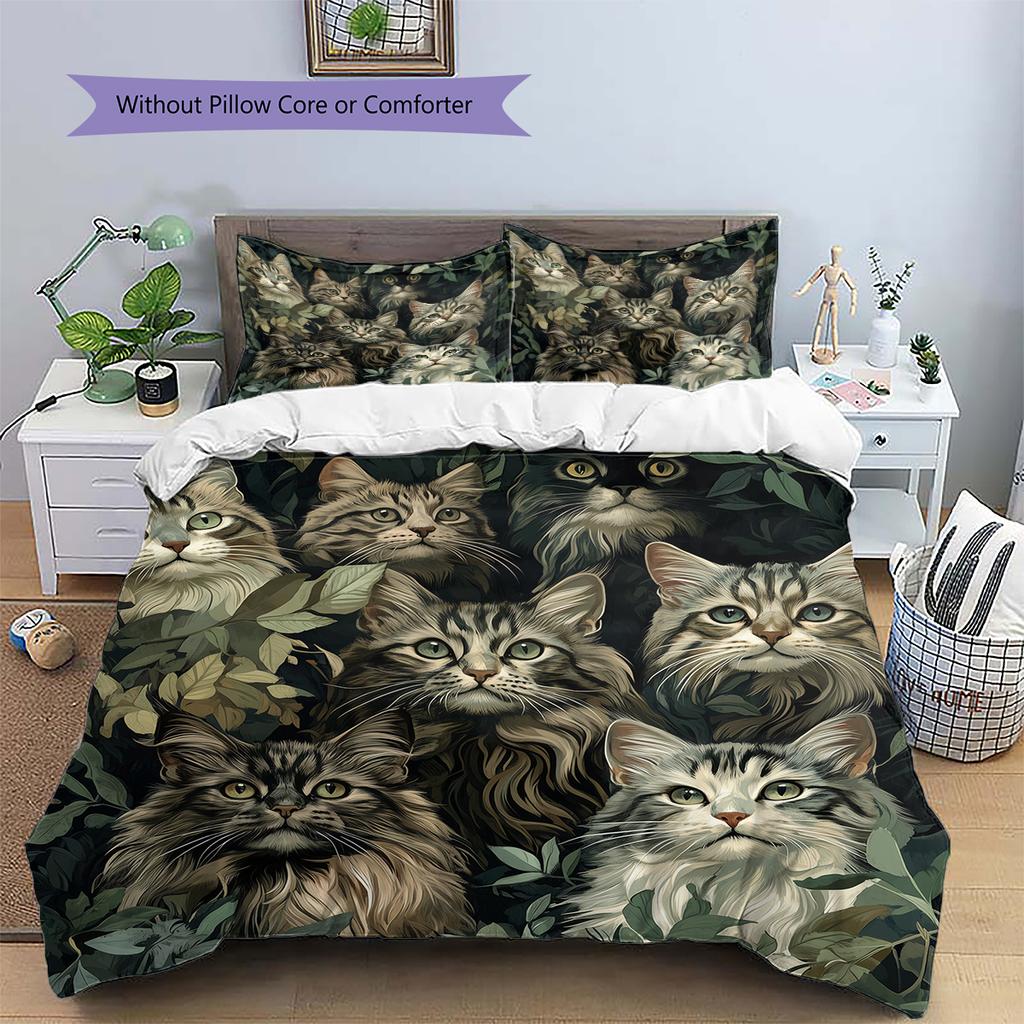 Maine Coon Pattern Bedding Home Decoration Birthday Gift (1 * duvet cover + 2 * pillowcase, without core)