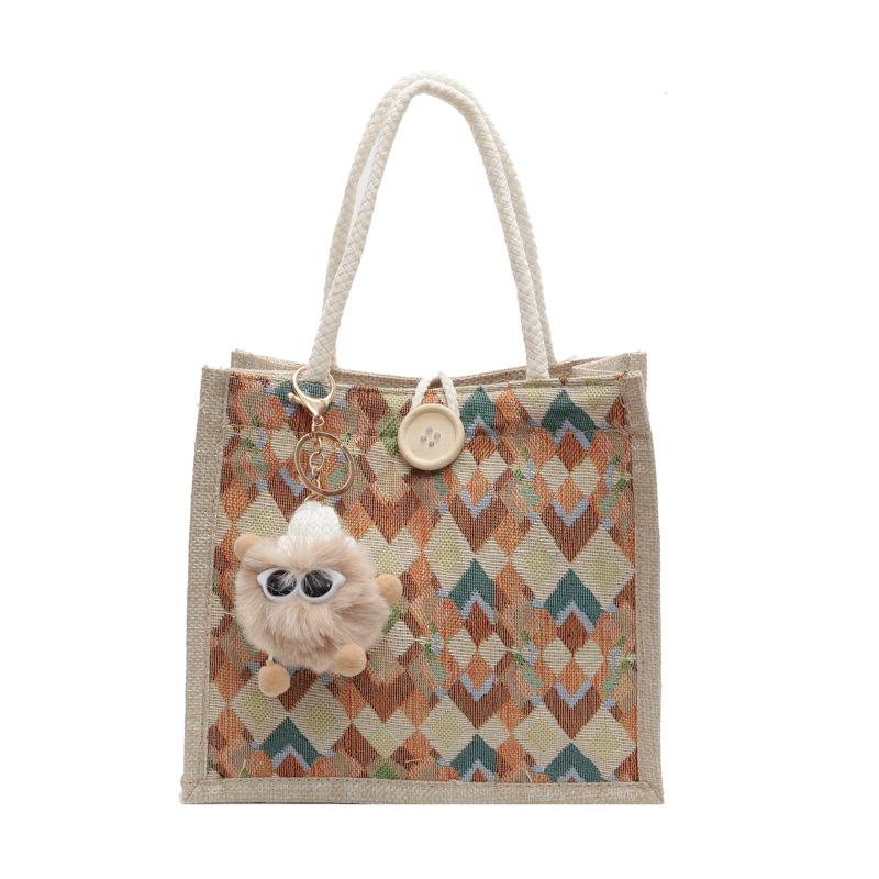 Rhombus linen handbag women's 2026 new souvenir bag fashionable women carrying small satchel when going out