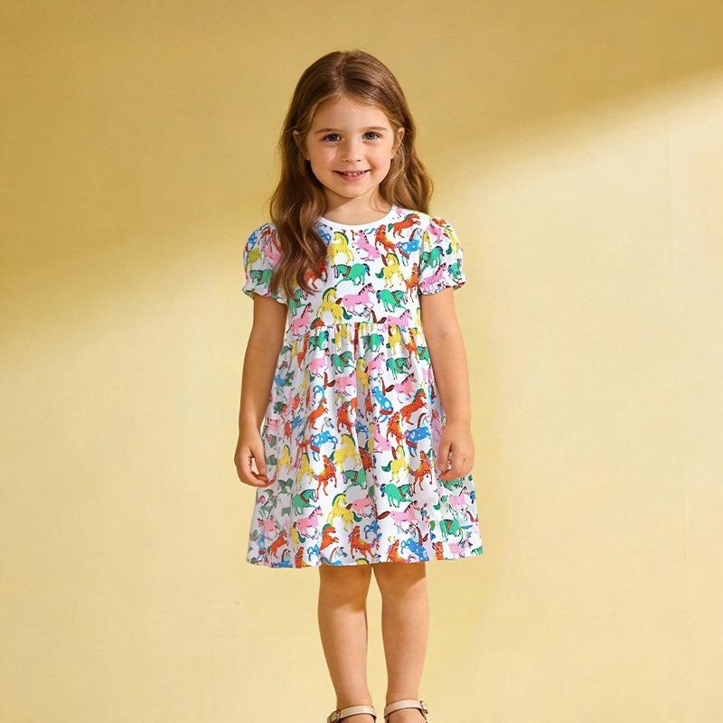 New Summer Collection for Girls: Round-Neck Princess Dress with Adorable Cartoon Print Short-Sleeved Children's Dress