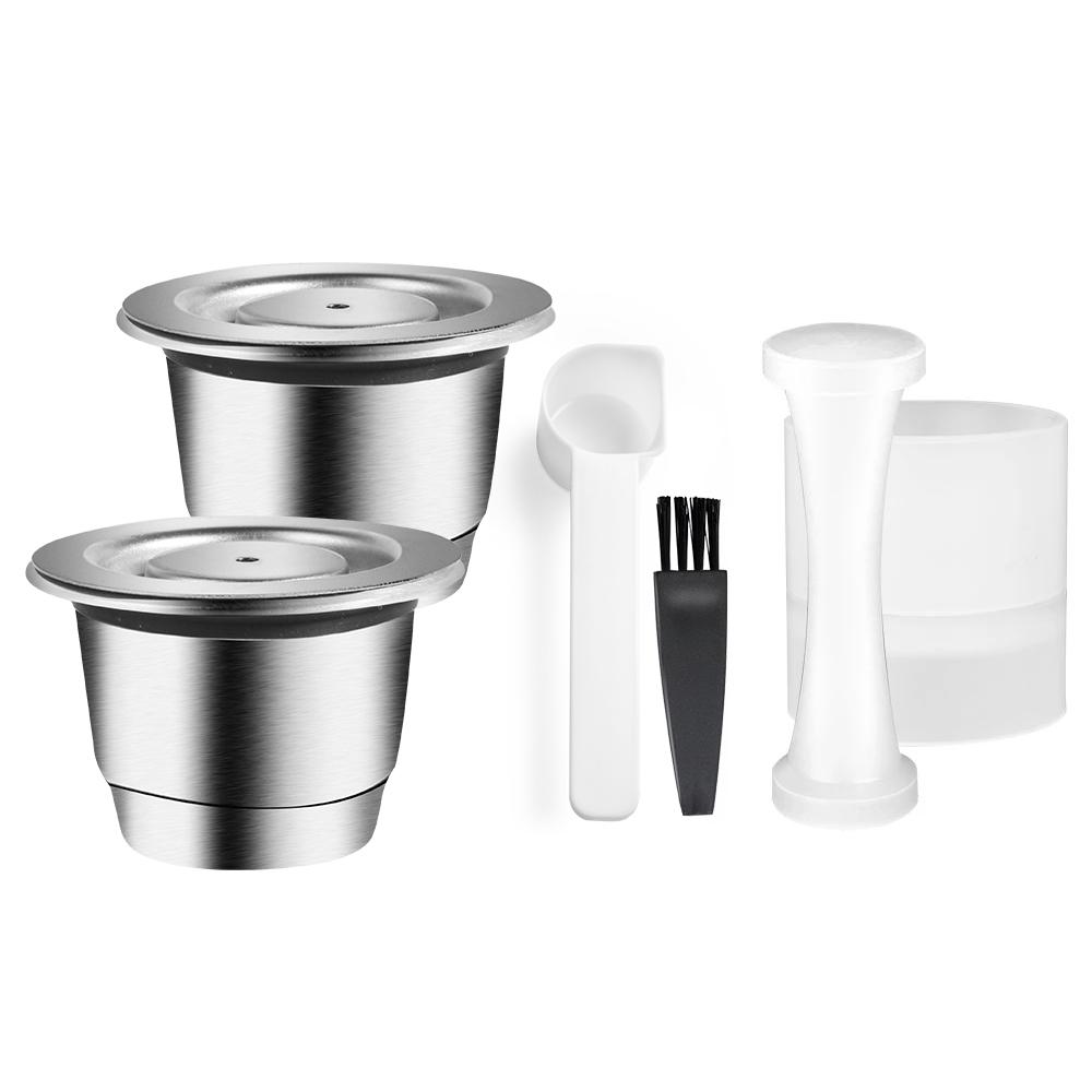 Filtros de Cápsula Recarregáveis Copos de Espresso de Aço Inoxidável Cápsulas de Café Reutilizáveis Para Nespresso Com Tamper Anel Dosador