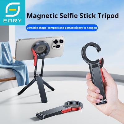 Eary Magnetic Selfie Stick Tripod for iPhone Foldable Mini Travel Phone Stand Holder Compatible with MagSafe for Video Recording