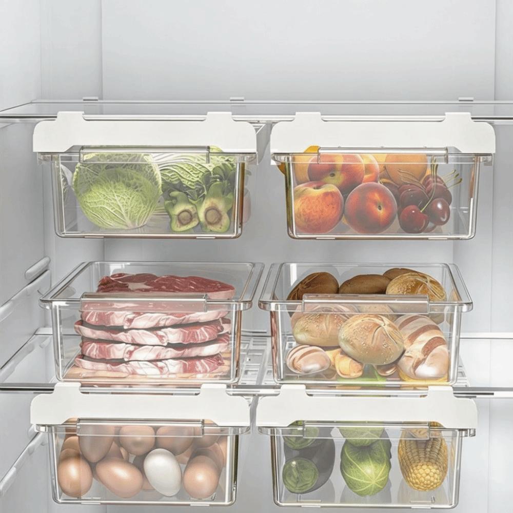 Transparent Refrigerator Storage Drawer Sliding Plastic Fruit Preservation Organizer Stackable Multi-Purpose Egg Container
