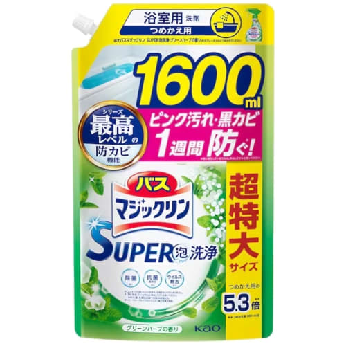 

Bath Magiclean Super Foam Cleanser - Cleanses and prevents bacterial stains! Green Herb Scent, Refill, 1600ml, Large Capacity, Extra Large, 5.3x More