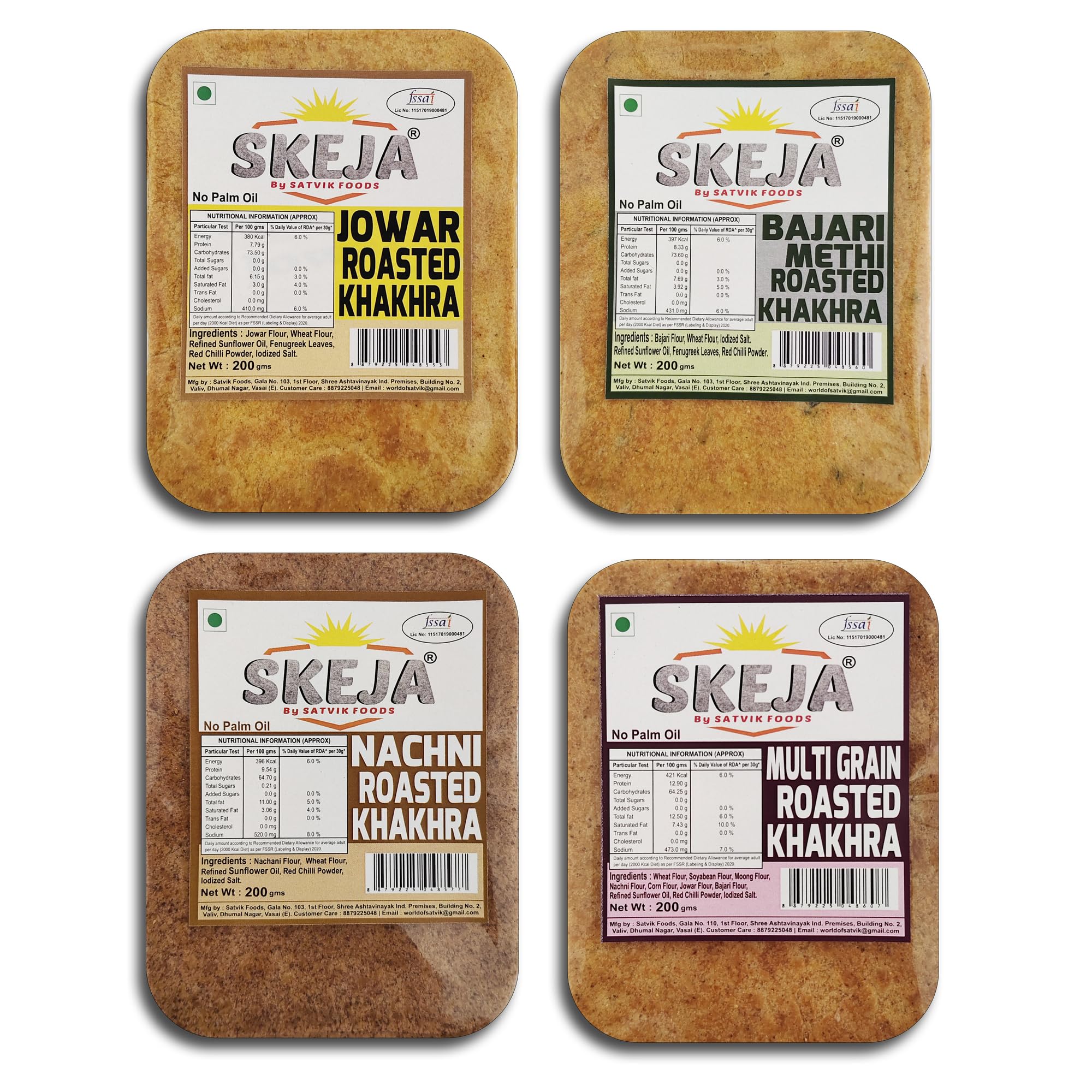 

Skeja by Satvik Foods Premium Khakhra - Made with Sunflower Oil, No Palm Oil Used,Authentic Millet Combo Snack | Roasted & Crispy | Healthy