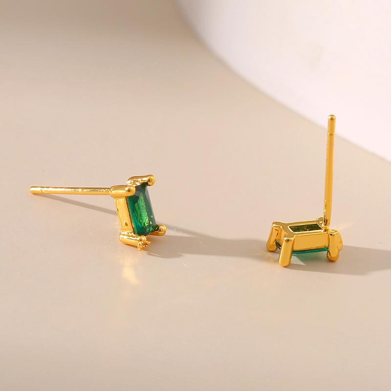 Emerald Zircon Delicate Square 18k Gold Plated Stud Earrings Women Fashion Jewelry зелёный