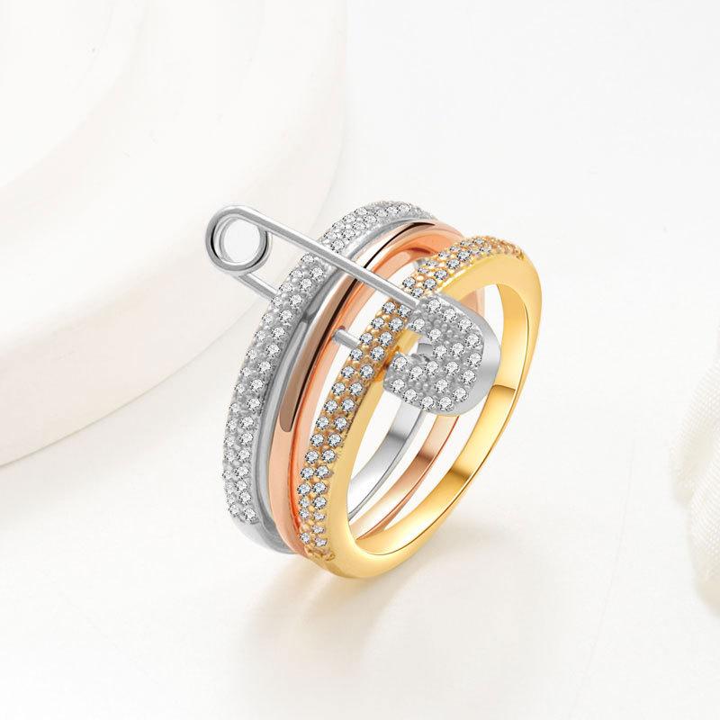 925 Sterling Silver Jewelry 3 Seperate Color Crystal Paperclip Finger Rings for Women Wedding Party Jewelry Girls Friend Gift